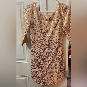 PEACH AND GOLD SEQUIN DRESS